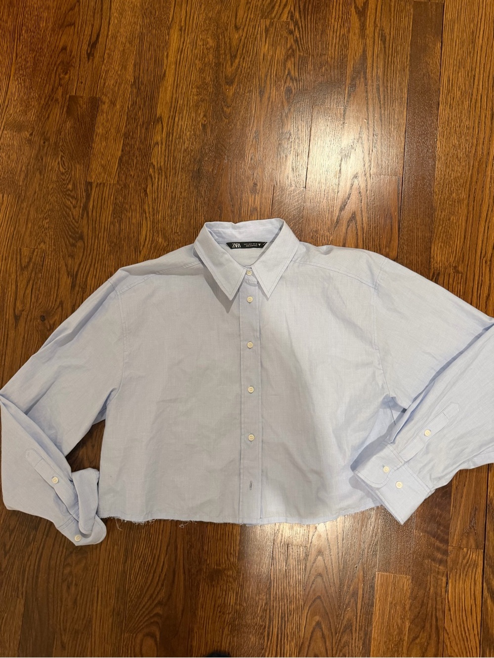 Zara Pale Blue Cropped Button-Down Shirt